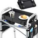 FANGSUN Walker Tray for Folding Walker Foldable Tray for Walkers with Side Pockets & Cup Holder, Spill-Proof, Easy Install with Straps, Fits Rolling Walkers with Side Bars, for Meals & Drinks