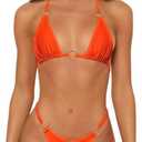 MIKETAI Sexy Bikinis for Women 2 Piece Bikini Spaghetti Strap Swimsuits Solid Color Bathing Swimwear Triangle Bathing Suit, XL