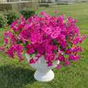 Artificial Flowers for Outdoors Spring Summer Decoration, 16 Bundles Fake Silk Realistic Morning Glory UV Resistant Faux Plastic Plants for Planter Front Door Porch Patio Yard (Fuchsia)