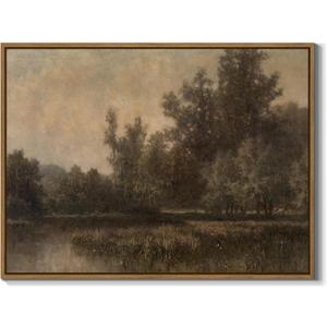 Vintage Landscape Art Prints Forest Lake Scenery Wall Art Moody Swamp Pictures Wall Decor Nature Wilderness Illustrations Fine Art Decor Framed for Living Room Bedroom Farmhouse Office - 12x16 Inch