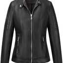 Giolshon Faux Leather Short Jacket Women Fall and Winter Fashion Motorcycle Biker Casual Slim Bomber Coat (XX-Large, Light Black)