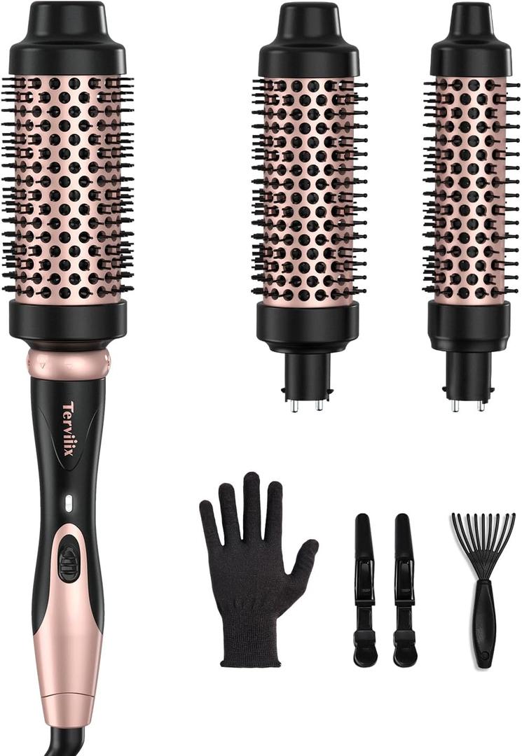 Terviiix 3 in 1 Thermal Brush Set Create Voluminous Hairstyle, One Temp 392 for Thin to Medium Hair, Ceramic Fast Heating Hot Brush, 3 Interchangeable Travel Curling Irons