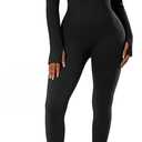 SUUKSESS Women Ribbed Stretchy One Piece Jumpsuits Yoga Long Sleeve Workout Jumpsuits (Black,L)