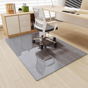 [Tempered Glass] 36" x 55" Glass Office Chair Mat for Carpet | 1/5" Thick Grey Heavy Duty Hard Floor Mat with Round Corner and Polished Edge, Resist Scratching Cracking Curling