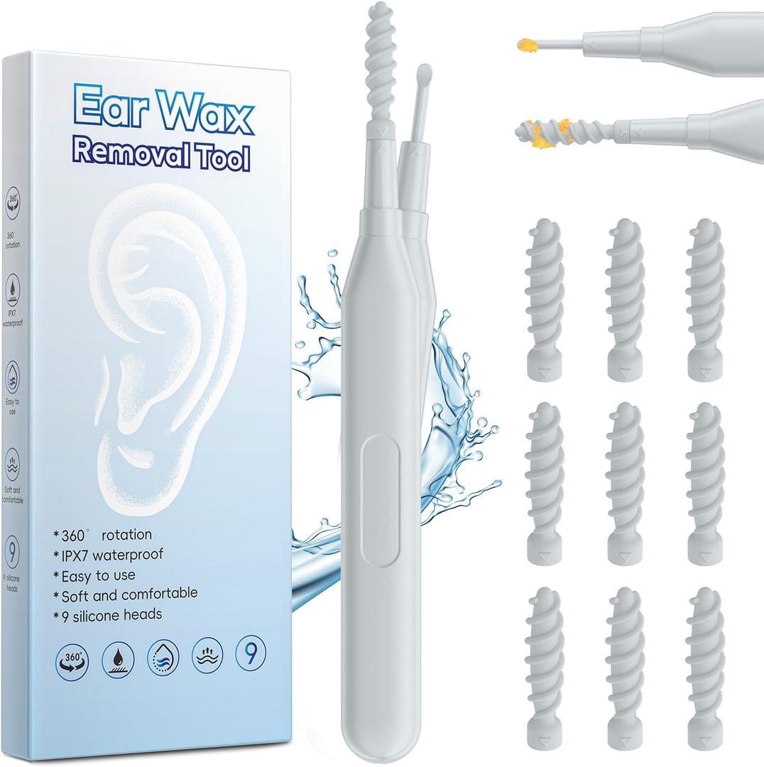 2 x 2025 Ear Wax Removal Tool, Multifunctional Spiral Ear Cleaner, Q Grips Earwax Cleaning Tool with 9 Repacement Tips, Washable Ear Wax Removal Kit for Deep Cleaning Ear Picks