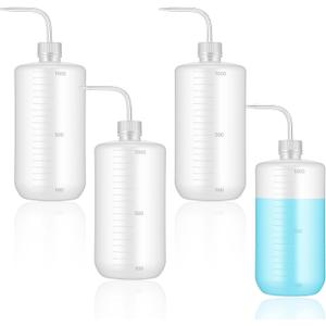 4-Pack Large 1000ml (33oz) Tattoo Squeeze Bottles, Plastic Wash Bottles with Curved Tip & Scale, Leak-Proof Squirt Bottle for Lab, Gardening, Tattoo & Plant Watering