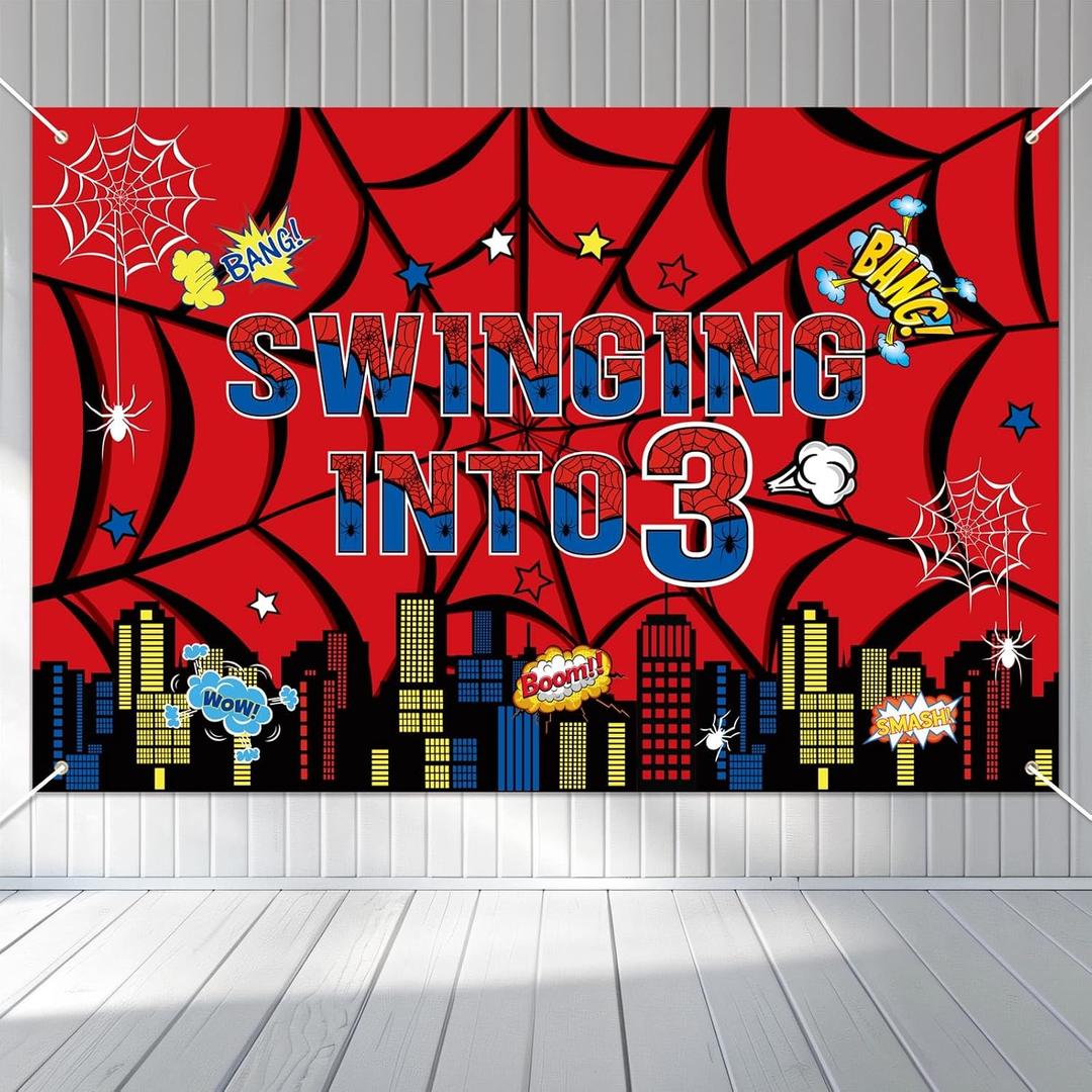 SAVITA Spider Web Birthday Banner Decorations, 100x150cm/39.37x59.05in Cartoon Theme Party Decorations Backdrop for Boys & Girls Shower Birthday Party Celebration Supplies (3)