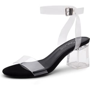 Shoe Land Women's Low Heels  2.75 Inch Chunky Block Heeled Sandals | Clear Sandals, Open Toe Dressy Short Heels with Ankle Strap for Wedding, Prom & Party