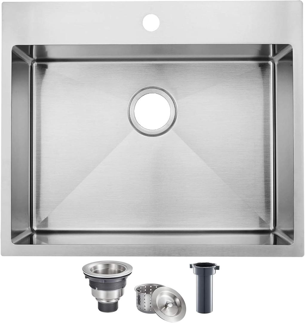 SHACO 18x18 Inch Drop In Bar Sink,18 Inch Small Kitchen Sink,Stainless Steel 16 Gauge Single Bowl Outdoor Laundry Prep RV Sink with Strainer Drain, Brushed Nickel