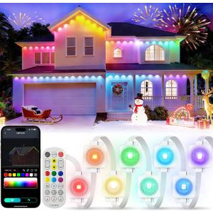 Permanent Outdoor Lights 33FT, Smart RGB-IC Eave Lights with Remote APP Control, DIY LED Color Individual, White & Colorful Christmas String Light, IP67 Waterproof for House Outside Decor