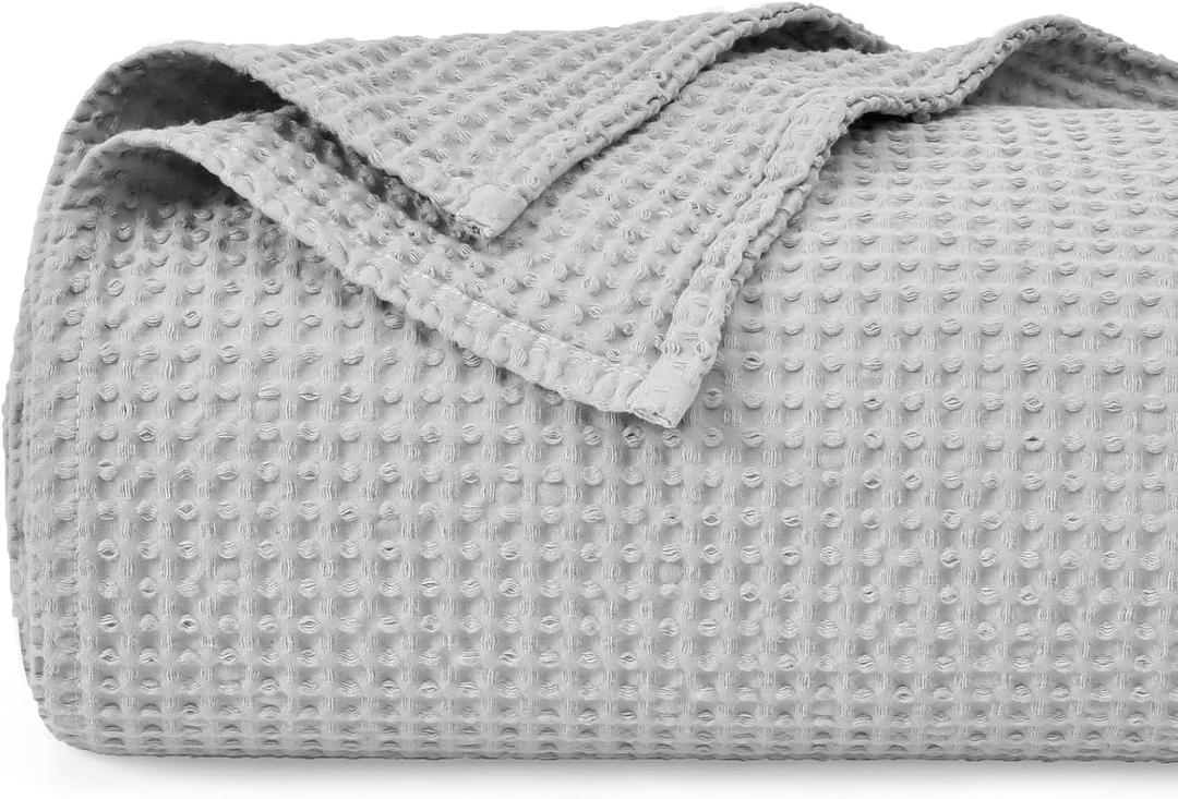 PHF Pre-Washed Cotton Waffle Weave Blanket Throw Size for Couch Bed,Snag Proof Spring Summer Lightweight Breathable,Oeko-TEX Certified,Machine Washable,Home Decor Gift，Light Grey, Size: Throw(50" x 60")
