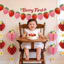 13PCS Strawberry Party Decorations Honeycomb Balls Banner Berry First Birthday Hanging Decor Table Centerpieces