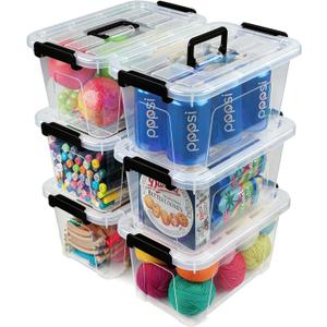 EOENVIVS Plastic Storage Bins with Lids 6 Pack Storage Organizer, 7 Quart Stackable Storage Boxes with Buckle Lids and Handle easy for Home Office Pantry Organization, Clear (Black)