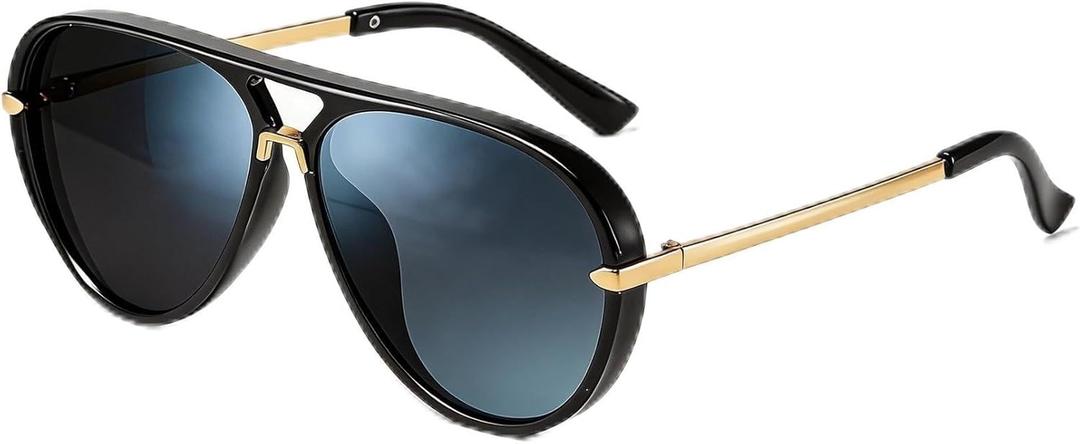 LVIOE Oversized Aviator Sunglasses for Women Men Trendy Shield Sun Glasses UV400 Protection Square Frame (A1 Black/Grey)