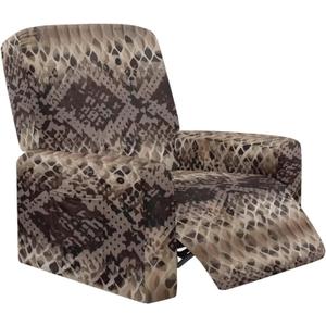 Snake Print Recliner Chair Covers Brown Snakeskin Recliner Sofa Protector with Pocket Stain Resistant Elastic Reclining Couch Cover Machine Washable, 4-Piece