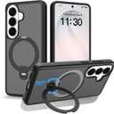 Phone Case for Samsung Galaxy S26: Rotatable O-Ring Stand MagSafe-Compatible, Military-Grade Drop Tested, Translucent Matte Silky Touch Anti-Slip Grip (Black)