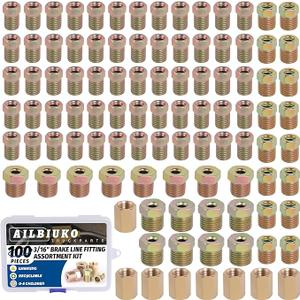 Ailbiuko 100Pcs 3/16" Brake Line Fittings Assortment Kit,3/8 Inch24 Threads Nuts and Unions,7/16 Inch24 Thread,1/2 Inch20 Thread,9/16 Inch18 Thread Nut