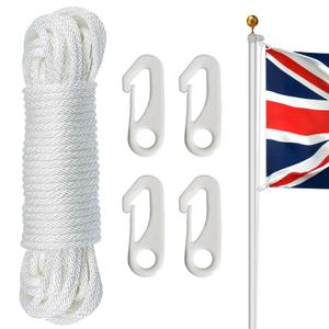 smrtcol Flagpole Rope Kit 1/4 Inch x 66 Ft Durable Nylon Halyard with 4 Plastic Clips – Quiet, Weatherproof for 33 Ft Flagpoles, DoubleSided Flags, Camping & Outdoor Use