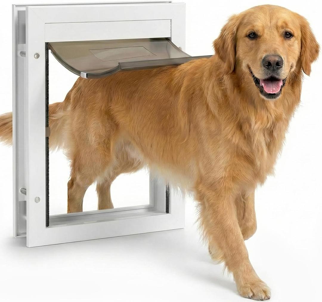 Dog Door for Large Dogs, X-Large Aluminum Frame Pet Door with 2-Way Lock, Easy Install on Interior Door/Screen/Wall, Weatherproof Magnetic Flap (X-Large, White)