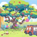 UMURILXY 10x8FT Cartoon Dog Garden Tree Backdrop, Blue Sky Ballon Birthday Polyester Photography Background for Parties, Happy Birthday Photo Booth Prop Decorations