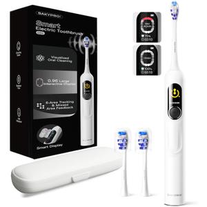 Electric Toothbrush with AI Smart Screen for Adults Kids | 150-Day Battery, Real-Time Brushing Map | Whitening Mode, 3-Min Timer, Travel Case | Family Sonic Electric Tooth Brush (G5S White)