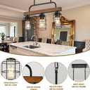 3-Light Farmhouse Walnut Chandelier for Dining Room, Black Kitchen Island Light with Rust-Proof Metal Frame & E26 Base, 49" Height Adjustable Pendant Light Fixture Over Table & Bar