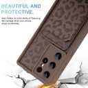 MOWIME Compatible with Samsung Galaxy S22 Ultra Case with Card Holder, Military Grade Protection, Cheetah Print Shockproof Soft TPU Protective Wallet Case for Galaxy S22 Ultra 6.8 Inch, Brown
