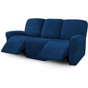 ULTICOR Velvet 8-Pieces Recliner Sofa Covers Stretch Reclining Couch Covers for 3 Cushion Reclining Sofa Slipcovers Furniture Covers Thick Soft Washable (3 Seater Recliner Cover, Navy)