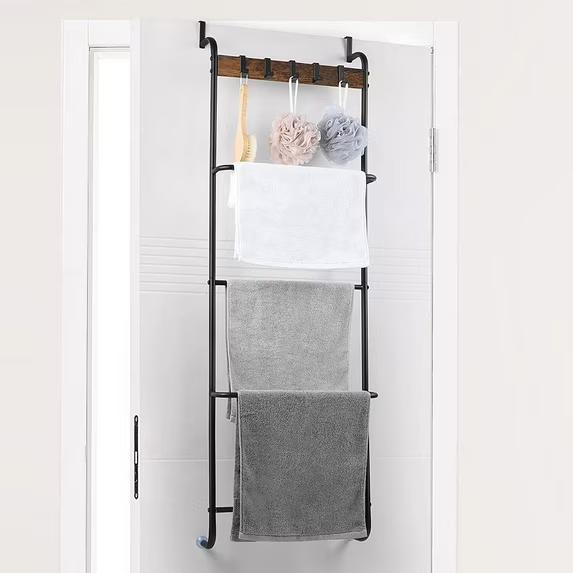 5 Tier Over The Door Towel Rack Bathroom Behind Door Towel Holder with Hooks