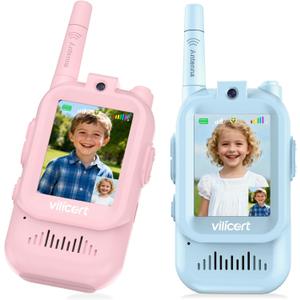 Video Walkie Talkie Toys for Age 3-12 Boys Girls, 2 Pack Walkie Talkies with Screen, Long Range 2 Way Radio with 4 Voice Effects, Christmas Birthday Gifts for Kids Indoor Outdoor Camping (Blue+Pink)