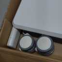 DUMOS Small Standing Desk Mobile Portable Rolling Laptop PC Table on Wheels Adjustable Height Computer Workstation for Home Office, 19 Inch, Modern White