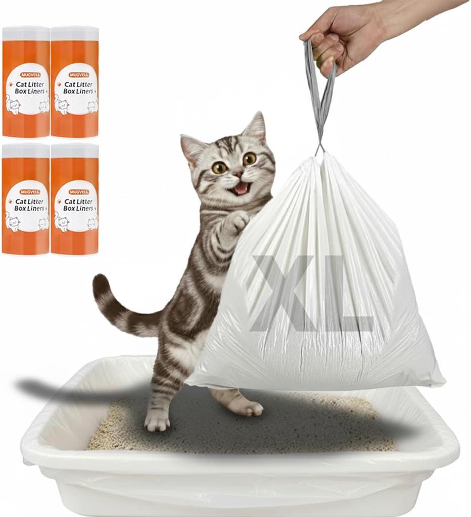Cat Litter Box Liners, 60 Count Jumbo Size Litter Box Bags with Drawstring, Large Heavy Duty Litter Liners for Self Cleaning Cat Litter Box, Tear Leak Resistant for Pet Supplies(37" x 18")
