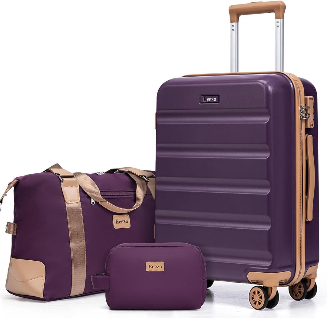 Luggage Sets 3 Piece,Suitcases with Wheels,Carry On Luggage Set,ABS Hard Case Luggage with TSA Lock Spinner Wheels(3 Piece Sets,Purple(20"/DB/TB)), 3PCS