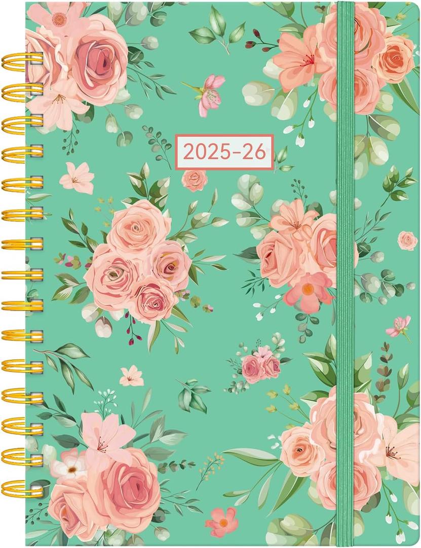 Planner 2025-2026, Academic Planners from Jul.2025-Jun.2026, 2025-2026 Weekly and Monthly Planner Spiral Bound, AIMPEAK Daily Planners for Women, Monthly Tabs, Inner Pocket, Green Floral, 8.5"x6"