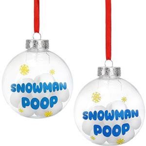 Funny Christmas Tree Ornaments for Adults 2025 - Snowman Poop Balls Unique Novelty Decorations, White Elephant Inappropriate Gag Gifts, 3.2" Dia. (2 Pack) (Blue)