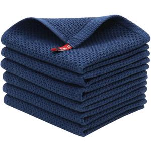 Mia'sDream Natural Cotton Dish Towels, Tidy Dish Cloths Rags, Waffle Weave Kitchen Towels, Soft and Absorbent Hand Towel Washcloths, 12inchx12inch 6 Pack (12inch x 12inch, Navy Blue)