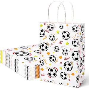 VGOODALL 16 Pack Soccer Goodie Bags, 5.5"x2.8"x8" Party Favor Bags with Handles for Kids Birthdays, Sports Theme Decorations, Gift Giving Bulk Supplies (White and Black)