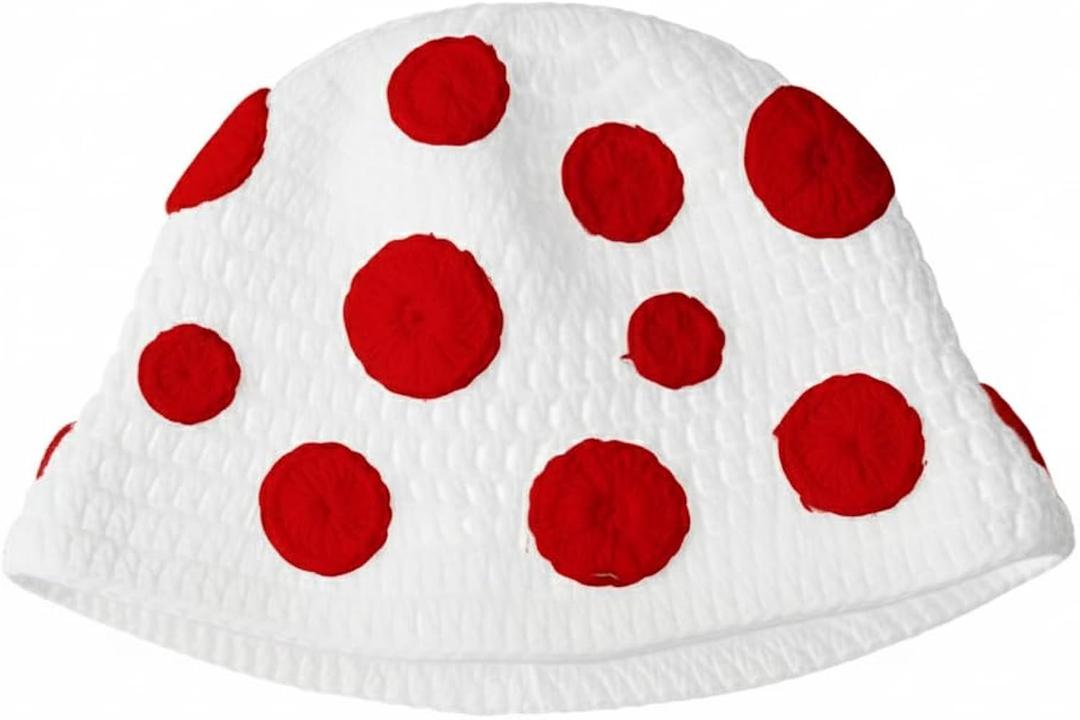 ComfyCamper Womens Knitted White Mushroom Hat Costume Red Spores Adults Teen Men Cottagecore Cosplay Halloween