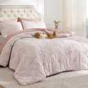 Bedsure Pink Comforter Set Queen, GentleSoft 3 Pieces Breathable Bow Comforter Set Women Girls with 2 Pillow Shams, Cute Queen Bedding Sets Pink Room Decor Aesthetic Bedroom Decor, 90x90 Inches