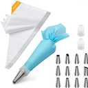 Tamodan Piping Bags and Tips, Cake Piping Bags and Tips Suitable for Beginners Included 100PCS 16 Inch Disposable Piping Bags with 12 Piping Tips Set, 2 Coupler and 1 Reusable Pastry Bags