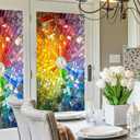Window Privacy Film Static Cling Stained Glass Design Sun Blocking Non-Adhesive Removable Cover for Home Office 17.5x39.3 Inches (Fragments)
