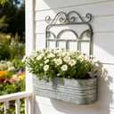 Rustic Metal Wall Planter Vintage Wall Mounted Flower Pot Distressed Wall Hanging Plant Basket Farmhouse Wall Decor for Indoor Outdoor Garden Home Yard (Gray)