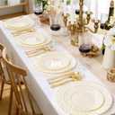 YOUBET 125PCS Scalloped Plastic Plates - Ivory Scalloped Disposable Plates - Gold Plastic Dinnerware Set Include 50 Plates, 75 Gold Silverware for Party & Wedding