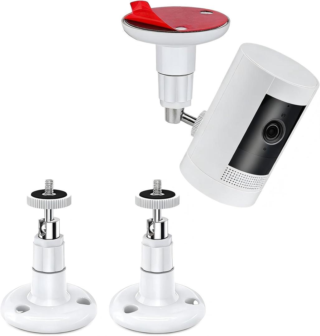 2 Pack Adjustable Security Wall Mount for Ring Stick Up Cam & Ring Outdoor Cam Plus, Indoor Outdoor Mount Bracket for Arlo HD/2/3/4, Ceiling Mount Kit, VHB Adhesive or Screw, No Drill (White)