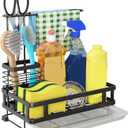 Godboat Dish Soap Dispenser, Kitchen Sink Organizer with Brush Rack, 304 Stainless Steel, Sponge Holder for Kitchen Sink, Sink Caddy with Drain-Pan, Cool Kitchen Gadgets & Gifts for Women, Christmas