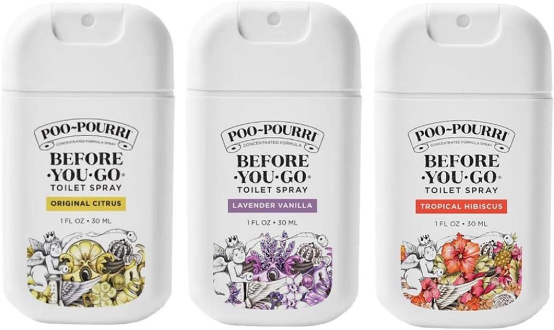 Poo-Pourri Before-You-Go Pocket Toilet Spray, Travel Essentials, 1 Fl Oz, Spring Variety 3 Pack, Each Up to 50 Uses, On-The-Go Bathroom Odor Deodorizer with Essential Oils, TSA Approved Size, 3 Scents