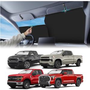 KUST Upgraded Retractable Sunshade - 【Only fit for Pickup Truck】 - Car Window Sunshades Adjustable Auto Thickened Sunshade- Silver & Black - Car Accessories for All Season - Blocks UV Rays