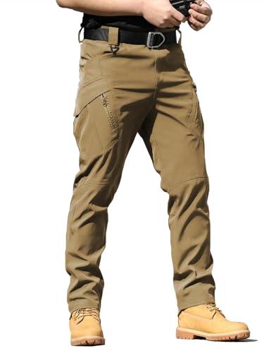 AUTIWITUA Men's Tactical Cargo Pants Water Resistant Lightweight Hiking Pants Outdoor Work Pants with Multi Pockets(No Belt) - Brown, 3XL