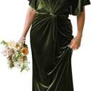 SYYS Ruffle Sleeves Bridesmaid Dresses Long Empire Waist Velvet Winter Wedding Guset Dress SYYS368 (24 Plus, Olive)