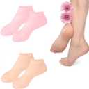 2 Pairs Silicone Socks for Dry Cracked Feet Women,Silicones Moisturizing Socks,Foot Spa Pedicure Silicone Socks for Repairing Dry Feet,Cracked Heels and Softening Rough Skin(Fits Size 8 to 11) (Pink & Beige)